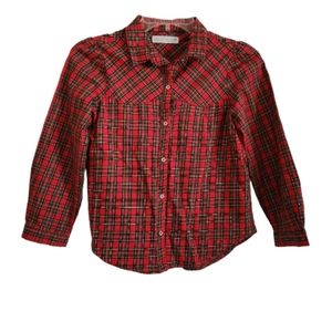 ZARA GIRLS BUTTON DOWN PLAID SHIRT SLIGHT PUFF SHOULDERS SZ 9